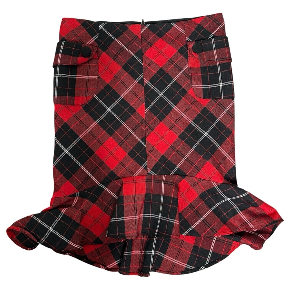 Vintage Y2K Red & Black Plaid Ruffle Skirt High-Waisted Mini with Flounce Hem